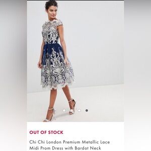 Chi Chi London Party beautiful dress holiday wear, classic, gold, navy